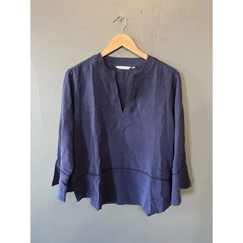 Soft Surroundings Womens Blue Long Sleeve Tunic Blouse Shirt Size Large